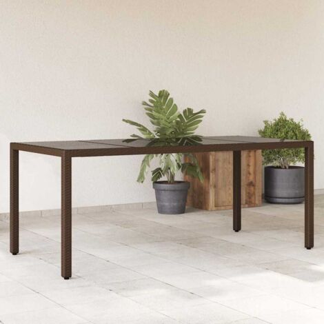 vidaXL Gartentisch mit Glasplatte aus braunem Geflecht