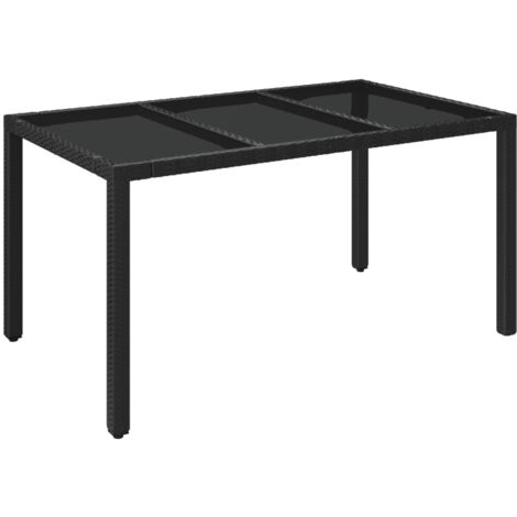 vidaXL Gartentisch mit Glasplatte Schwarz 150x90x75 cm Poly Rattan