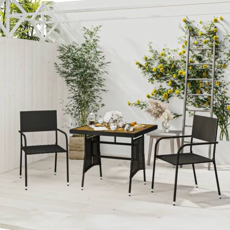 vidaXL Gartentisch-Set 3 Teile Geflochtene Rattan Schwarz