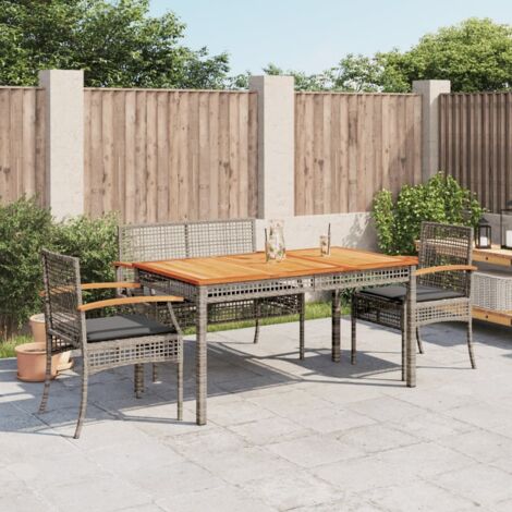 vidaXL Gartentisch-Set 4 Teile mit Kissen Grau Geflochtene Rattan