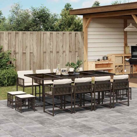 vidaXL Gartentisch-Set mit Kissen 13 Teilig braun Rattan