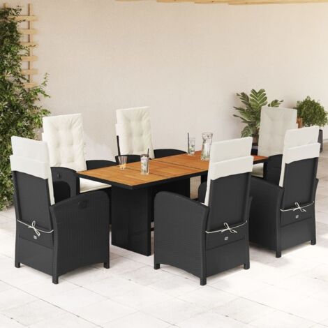 vidaXL Gartentisch-Set mit Kissen 7-teilig Schwarz Geflecht