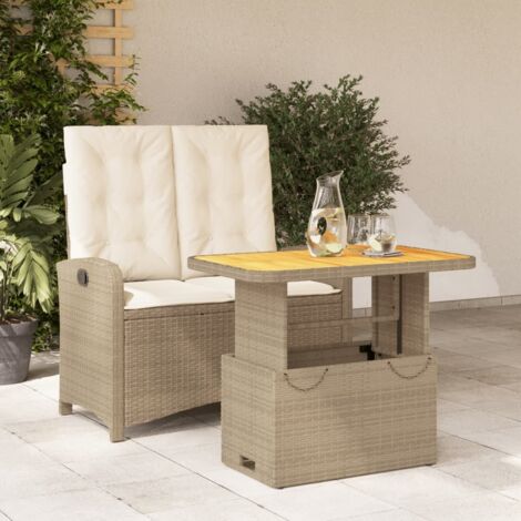 vidaXL Gartentisch- und bankset mit 2 Kissen beige Poly-Rattan