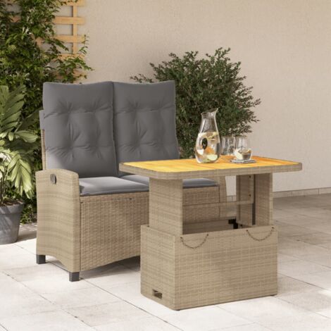 vidaXL Gartentisch- und Sitzgruppe mit 2 Kissen beige Poly-Rattan