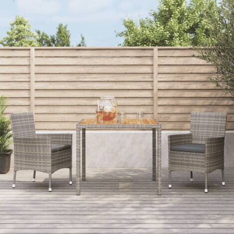 vidaXL Gartentischset 3 Teile mit grauen Kissen aus geflochtener Kunstfaser