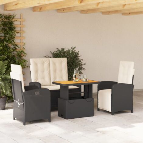 vidaXL Gartentischset 4 Teile mit Kissen Schwarz