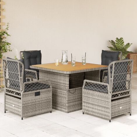vidaXL Gartentischset 5 Teile graue Kissen aus Flechtkunststoff