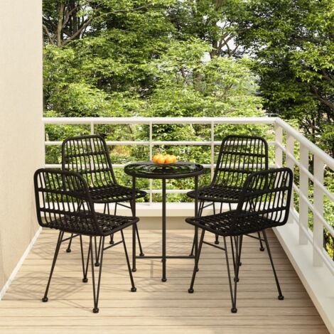 vidaXL Gartentischset 5 Teile Schwarz Rattan
