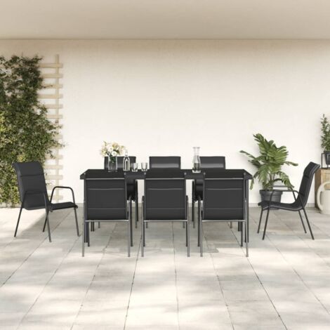 vidaXL Gartentischset 9 Teile schwarz Textilene und Stahl