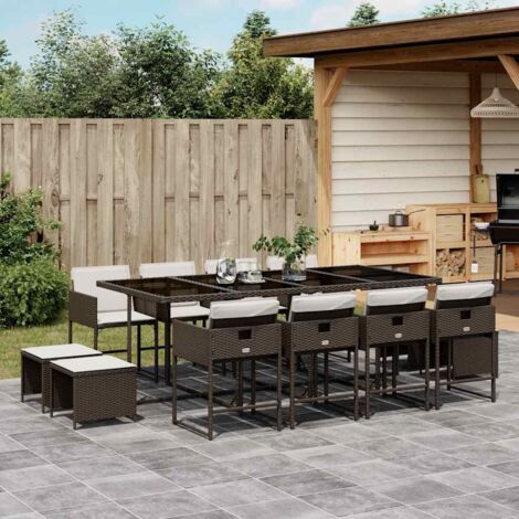 vidaXL Gartentischset mit Kissen 13 Teile braun Rattan