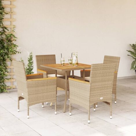 vidaXL Gartentischset mit Kissen 5-teilig Beige Rattan Akazie
