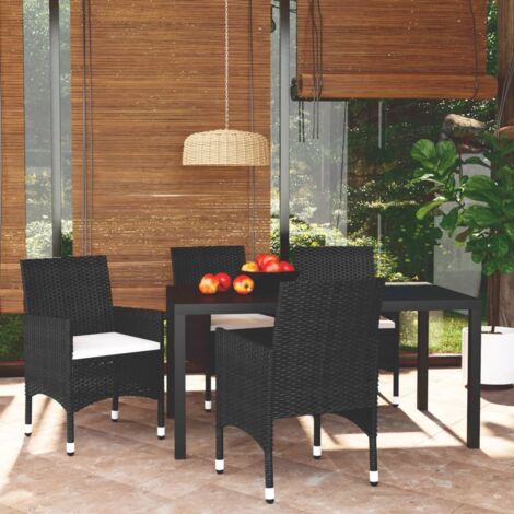 vidaXL Gartentischset mit Kissen 5-teilig Poly-Rattan Schwarz