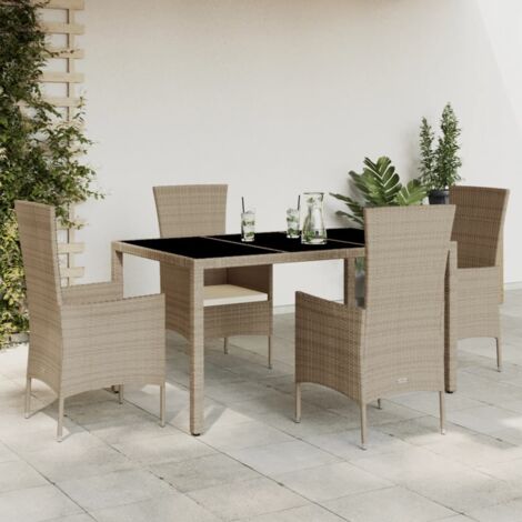 vidaXL Gartentischset mit Kissen 5tlg Beige Poly Rattan