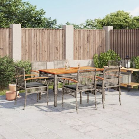 vidaXL Gartentischset mit Kissen 7 teilig grau Rattan