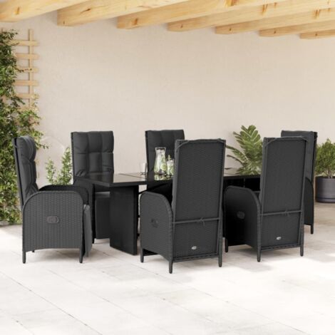 vidaXL Gartentischset mit Kissen 7-teilig Schwarz Geflochtene Kunstharz