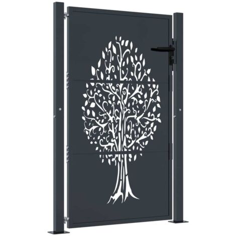 vidaXL Gartentor Anthrazit 105x130 cm Stahl Baum-Design
