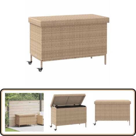 vidaXL Gartentruhe mit Rollen Beige 110x55x73 cm Poly Rattan