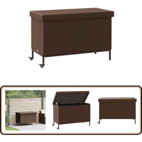vidaXL Gartentruhe mit Rollen Braun 110x55x73 cm Poly Rattan