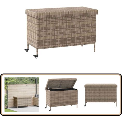 vidaXL Gartentruhe mit Rollen Grau 110x55x73 cm Poly Rattan