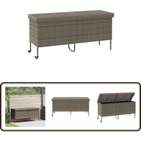 vidaXL Gartentruhe mit Rollen Grau 160x55x75 cm Poly Rattan