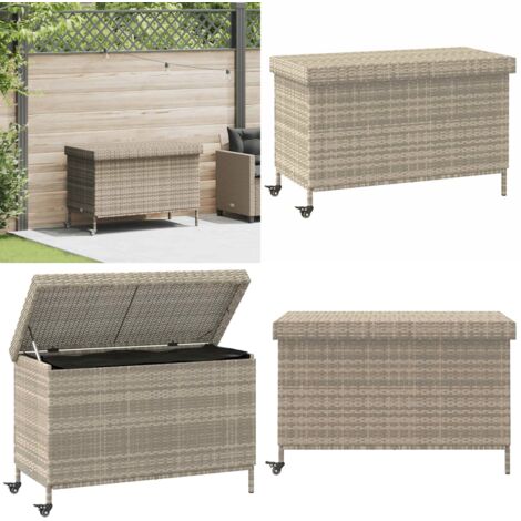 vidaXL Gartentruhe mit Rollen Hellgrau 110x55x73 cm Poly Rattan