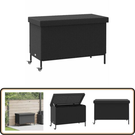 vidaXL Gartentruhe mit Rollen Schwarz 110x55x73 cm Poly Rattan