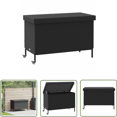 vidaXL Gartentruhe mit Rollen Schwarz 110x55x73 cm Poly Rattan
