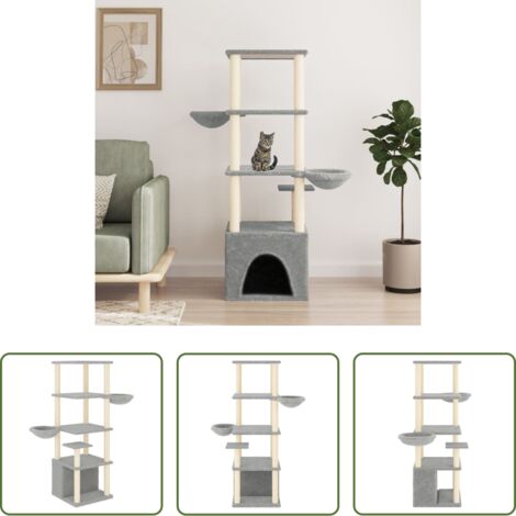 vidaXL Gato -  Rascador para gatos con postes de sisal gris claro 147 cm