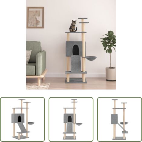 vidaXL Gato -  Rascador para gatos con postes de sisal gris claro 153 cm