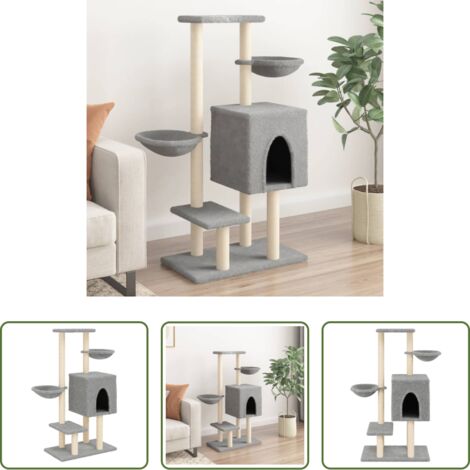 vidaXL Gatos -  Rascador para gatos con postes de sisal gris claro 117 cm