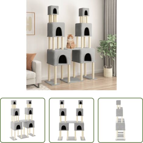 vidaXL Gatos -  Rascador para gatos con postes de sisal gris claro 199 cm