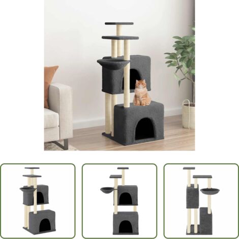 vidaXL Gatos -  Rascador para gatos con postes de sisal gris oscuro 122 cm