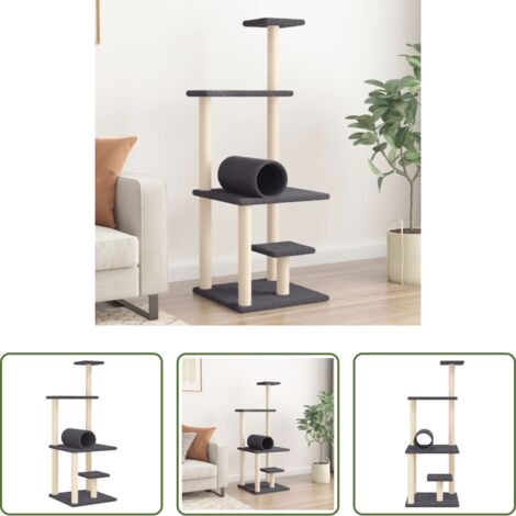 vidaXL Gatos -  Rascador para gatos con postes de sisal gris oscuro 136 cm