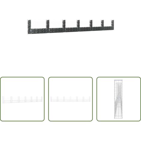 vidaXL Gavión con postes -  Cesta de gaviones forma de U 2 postes de hierro 740x20x100 cm