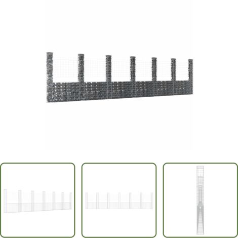 vidaXL Gavión de hierro -  Cesta de gaviones forma de U 2 postes de hierro 740x20x200 cm