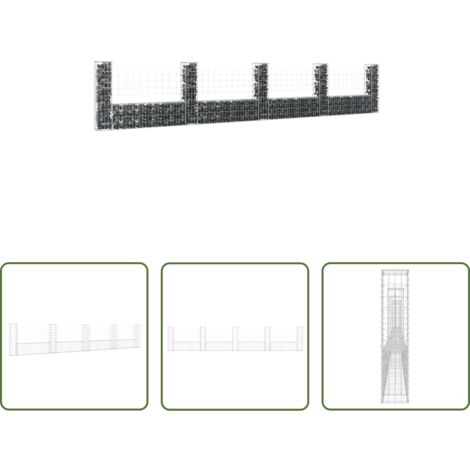 vidaXL Gavión de hierro -  Cesta de gaviones forma de U 5 postes de hierro 500x20x100 cm