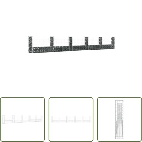 vidaXL Gavión de hierro -  Cesta de gaviones forma de U 6 postes de hierro 620x20x100 cm