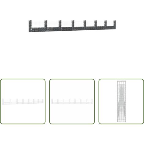 vidaXL Gavión de hierro -  Cesta de gaviones forma de U 8 postes de hierro 860x20x100 cm