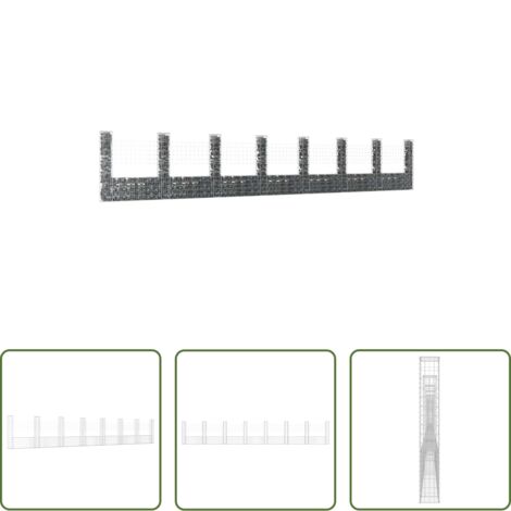 vidaXL Gavión de hierro -  Cesta de gaviones forma de U 8 postes de hierro 860x20x150 cm