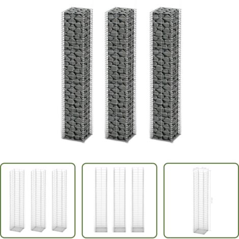 vidaXL Gaviones para jardín - Cestas de muro de gaviones alambre galvanizado 25x25x150cm 3 ud