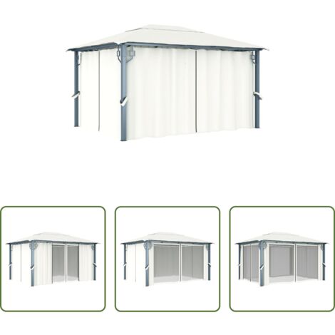 vidaXL Gazebo all'aperto -  Gazebo con Tenda 400 x 300 cm Crema Alluminio