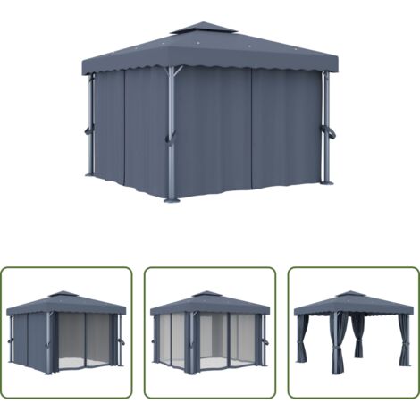 vidaXL Gazebo all'aperto -  Gazebo con Tende 3x3 cm Antracite Alluminio