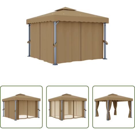 vidaXL Gazebo all'aperto -  Gazebo con Tende 3x3 cm Grigio Talpa in Alluminio