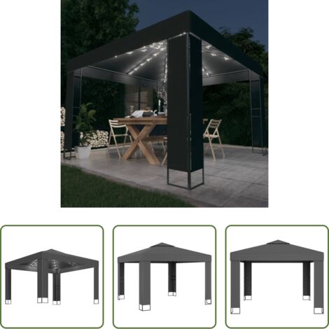 vidaXL Gazebo con luci LED -  Gazebo con Tetto Doppio e Stringa di Luci LED 3x3 m Antracite