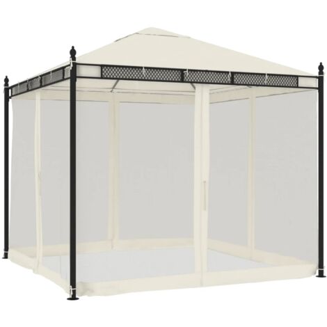 vidaXL Gazebo con Pareti in Rete Crema 2,93x2,93 m in Acciaio