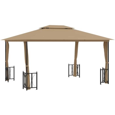 vidaXL Gazebo con Teli Laterali e Doppio Tetto 3x4 m Tortora
