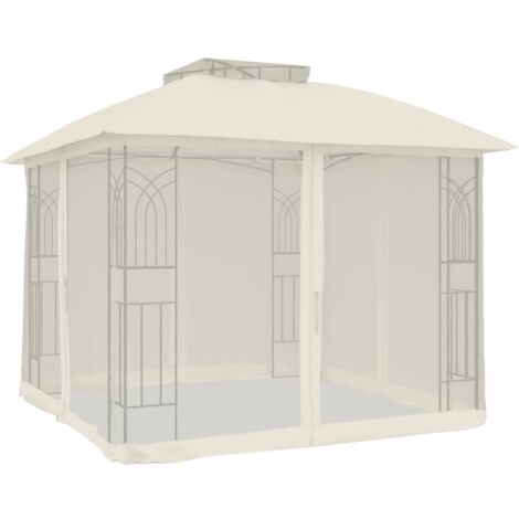 vidaXL Gazebo con Tetto Doppio e Pareti Rete Crema 2,94x2,94 m Acciaio