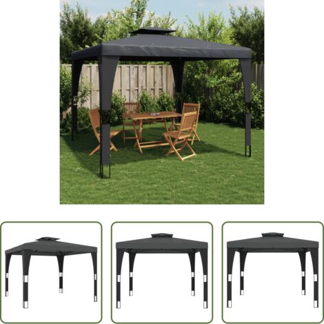vidaXL Gazebo per famiglia -  Gazebo con Tetto Doppio Antracite 2,98x2,98 m in Acciaio