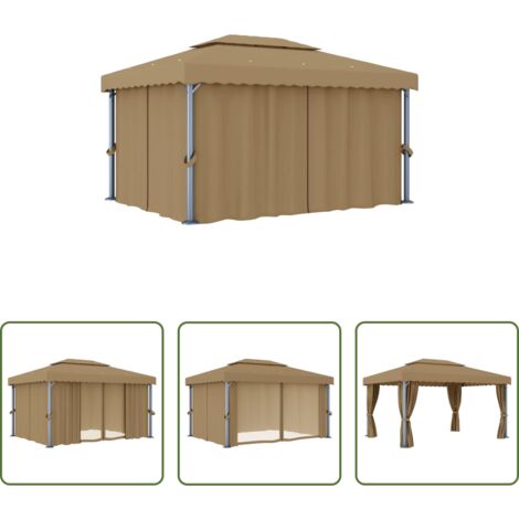 vidaXL Gazebo per feste -  Gazebo con Tende 4x3 cm Grigio Talpa in Alluminio