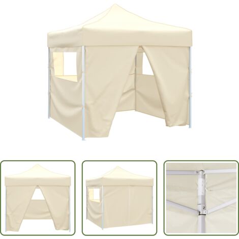 vidaXL Gazebo -  Tenda Pieghevole Crema 3 x 3 m con 4 Pareti